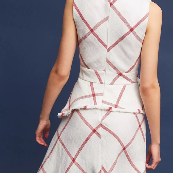 Anthropologie Acler Plaid Linen Dress, size Small, Cream and Red - Picture 3 of 6